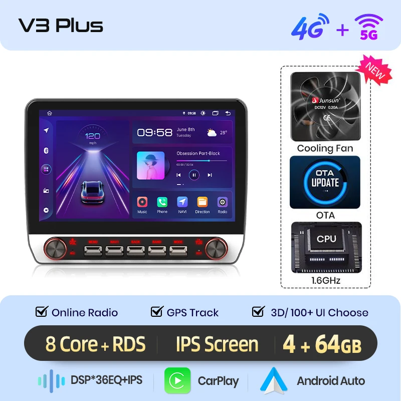 Junsun 13.1″ QLED draadloze CarPlay Android Auto autoradio voor Opel Corsa E 2014-2019 intelligente systemen DSP SWC RDS GPS FM BT