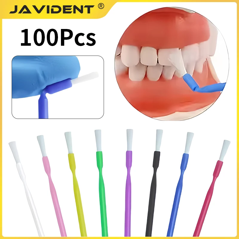100Pcs Dental Application Sticks, Disposable Small Brushes, Single-Head Long-Bristle Sterilized Brushes, Dental Supplies