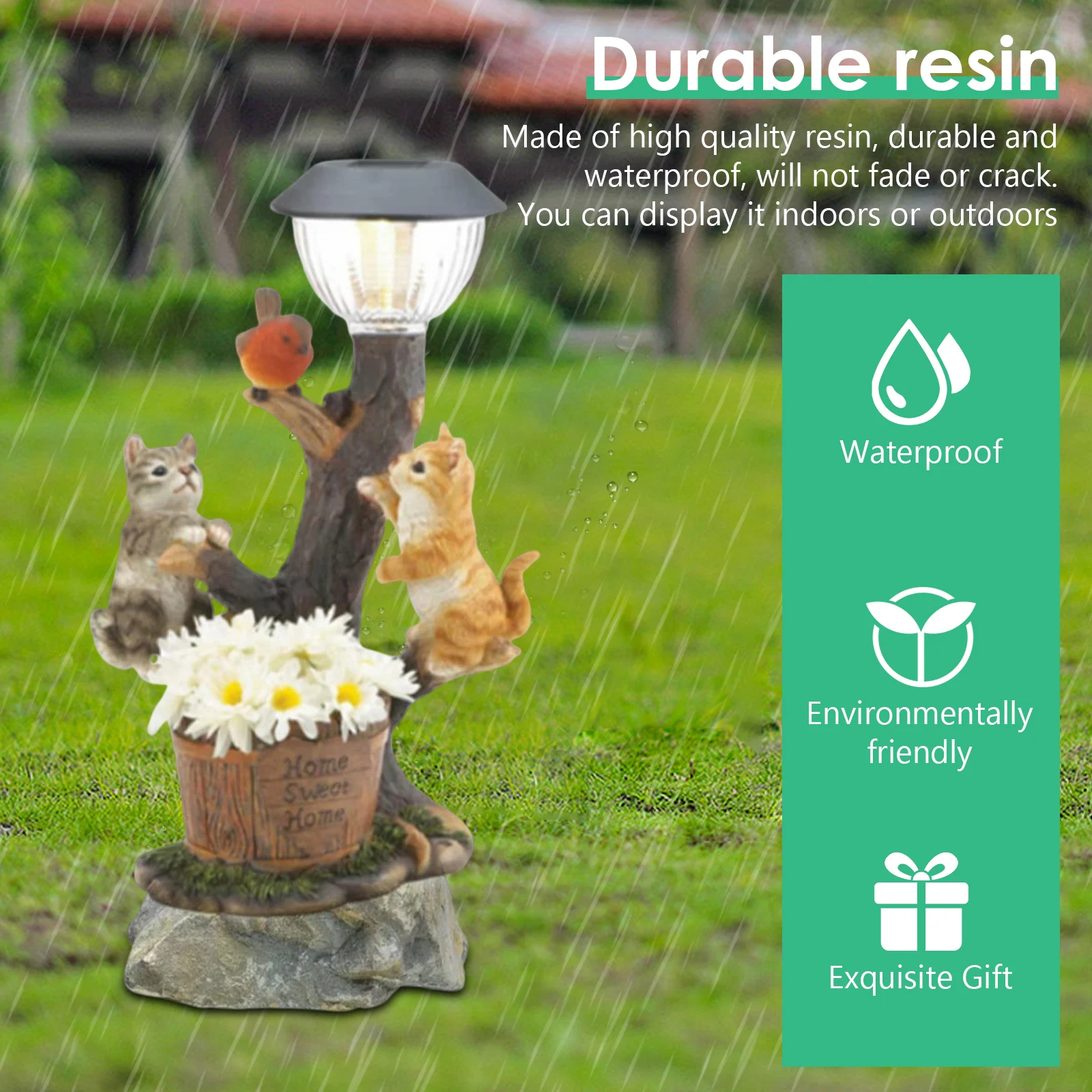 Estatuilla de animales LED Solar, luz de resina decorativa con luz para jardín al aire libre, césped, regalos de vacaciones, decoración del hogar para patio