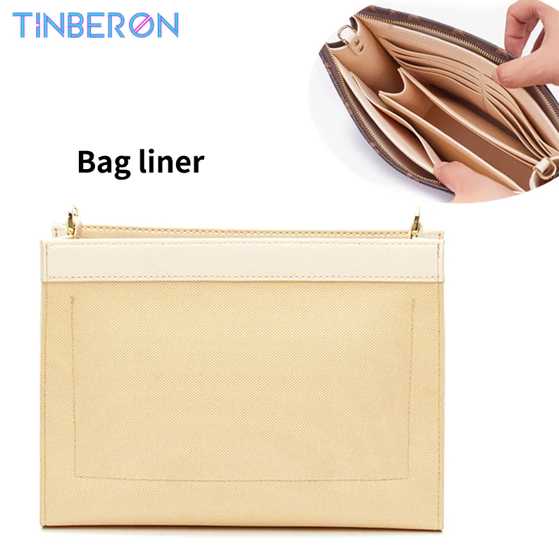 TINBERON PU Leather Waterproof Makeup Bag Fit For Toiletry Pouch 19 26 Bag Liner With D Ring Cosmetic Bag Luxury Insert Organize