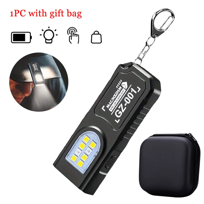 Krachtige Mini COB LED-sleutelhangerzaklamp USB C Oplaadbare hangende werklamp Waterdichte sleutelhanger Camping Wandelen Zaklamp