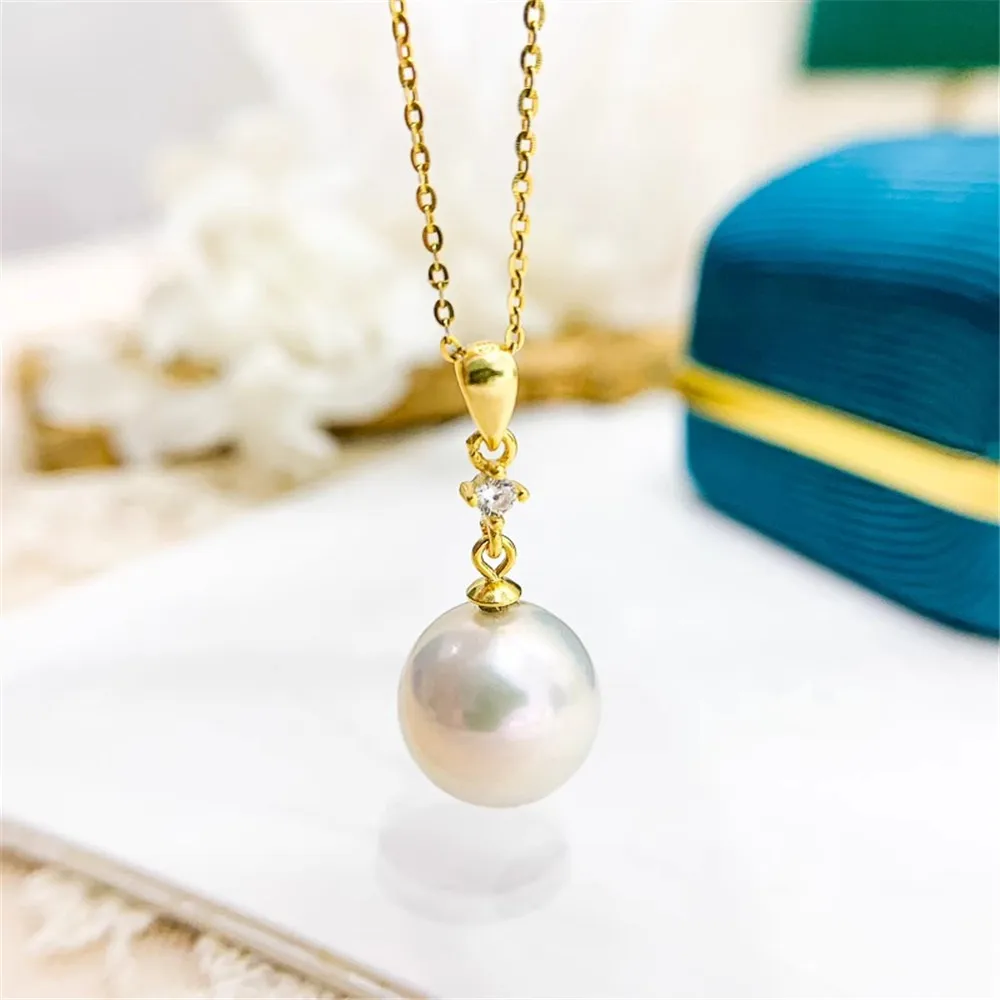 

DIY Pearl Accessories S925 Sterling Silver Pendant Empty Gold Silver Necklace Pendant Fit 9-11mm Circle D031