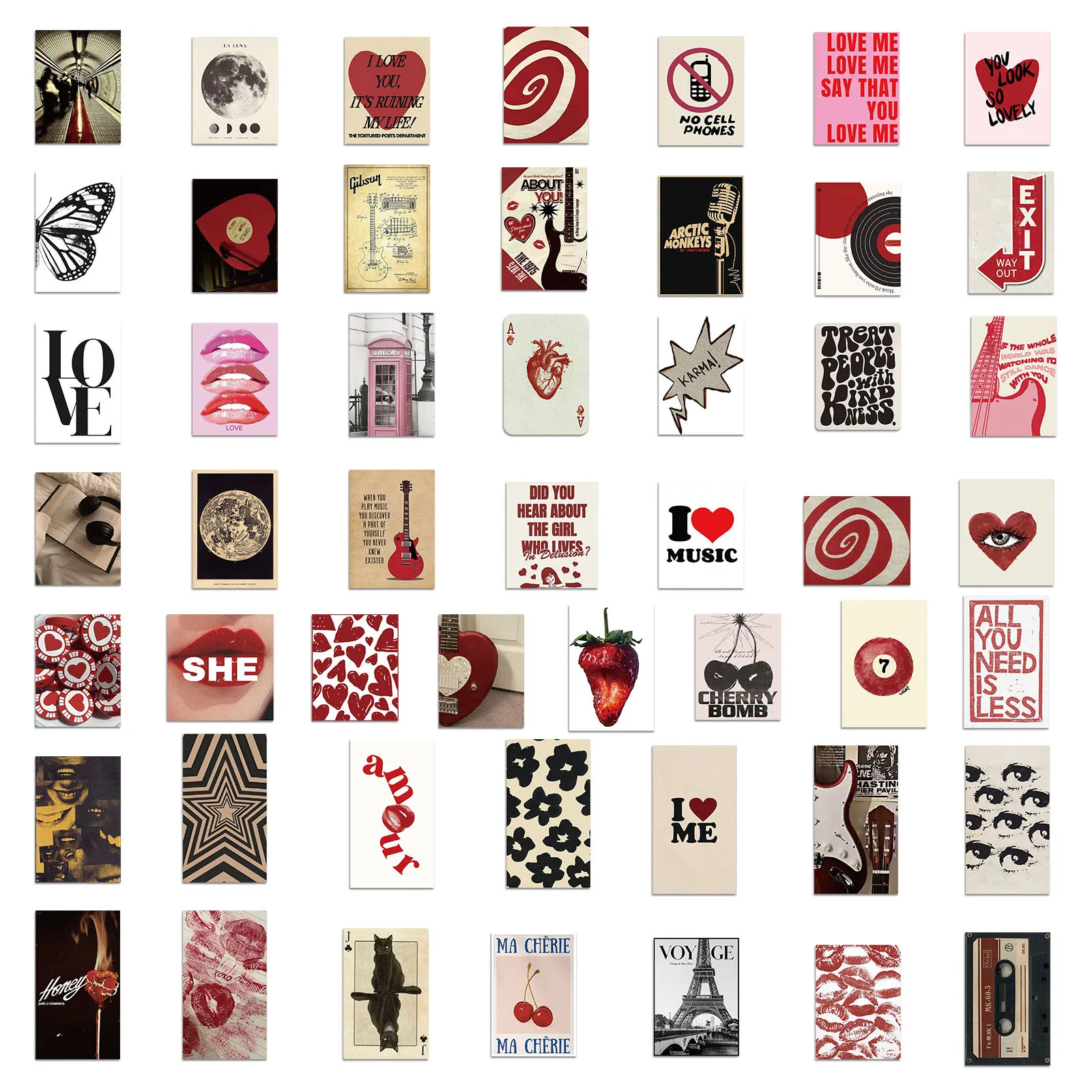 50 Uds. De pegatinas de grafiti Y2K de estética Retro con corazón romántico para niña, pegatina impermeable para teléfono, guitarra, portátil, maleta, juguete para niños
