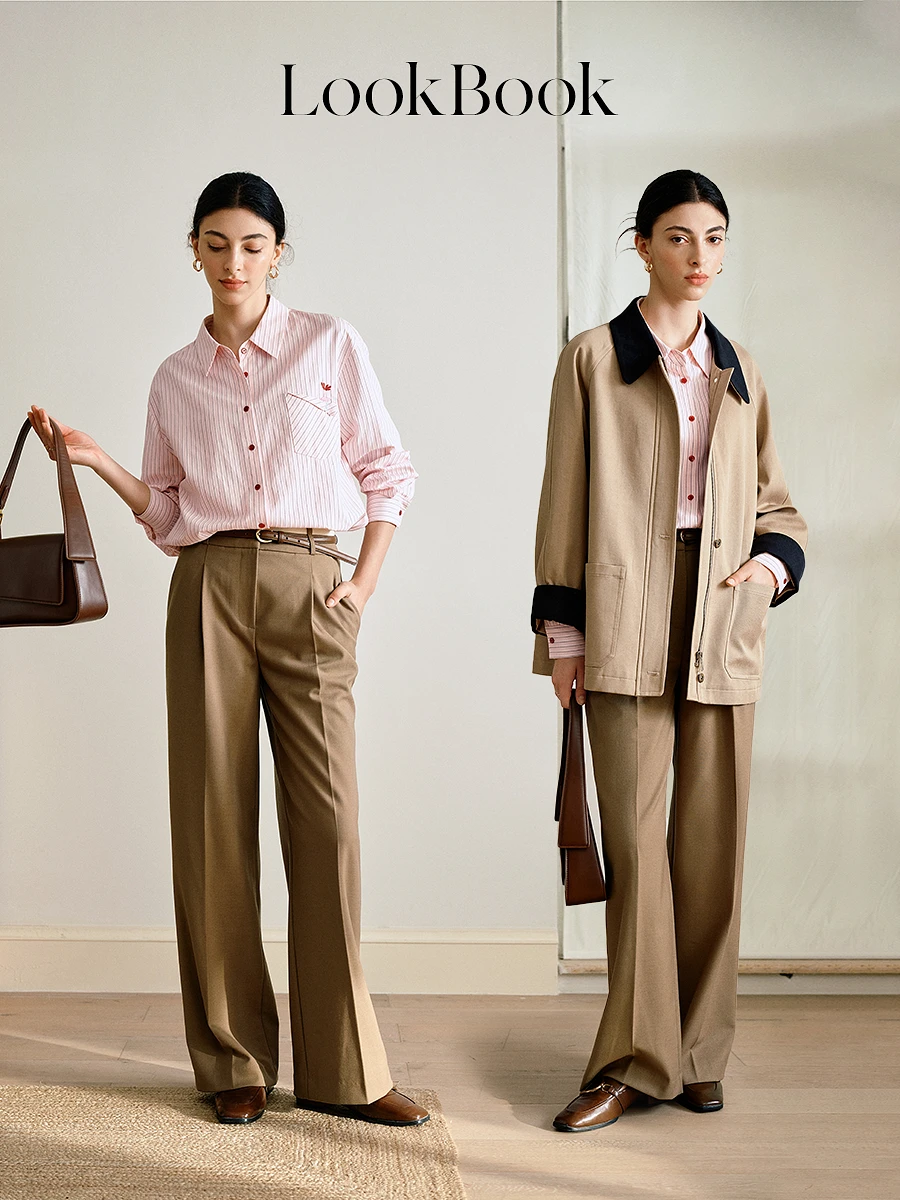 OLrain قمصان غير رسمية متعددة الاستخدامات للنساء 2025 خريف جديد ركاب نحيل مخطط قميص علوي للسيدات بلوزة بأكمام طويلة M57QC000129