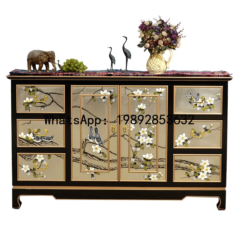 

B1 New Chinese Style Living Room Decorative Cabinet Entrance Solid Wood Storage Cabinet Painted Shoe Cabinet