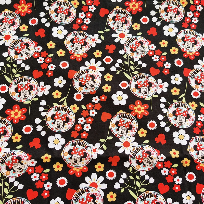 Sale Width 110cm Disney Mickey Minnie Cotton Fabric Patchwork Textile Tissu Clothing DIY Cloth Sew Dress Clothes Material