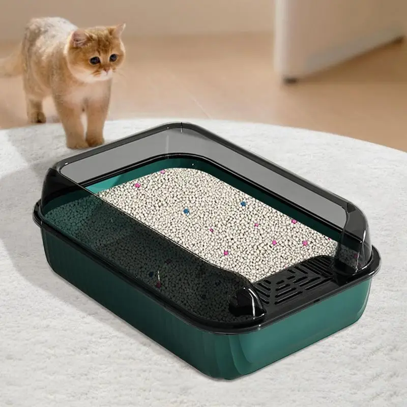 Cat Litter Box Large Pet Litter Box with Scatter Shield Open Top Pet Toilet High Sided Cat Poop Box Pet Cleaning Boxes