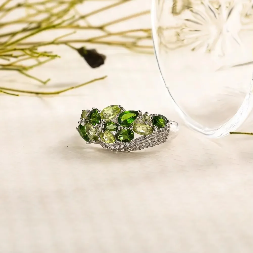 GZ ZONGFA Original 925 Sterling Silve Rings for Women Natural Peridot Diopside Gemstone 2ct Trendy Wedding Gifts Fine Jewelry