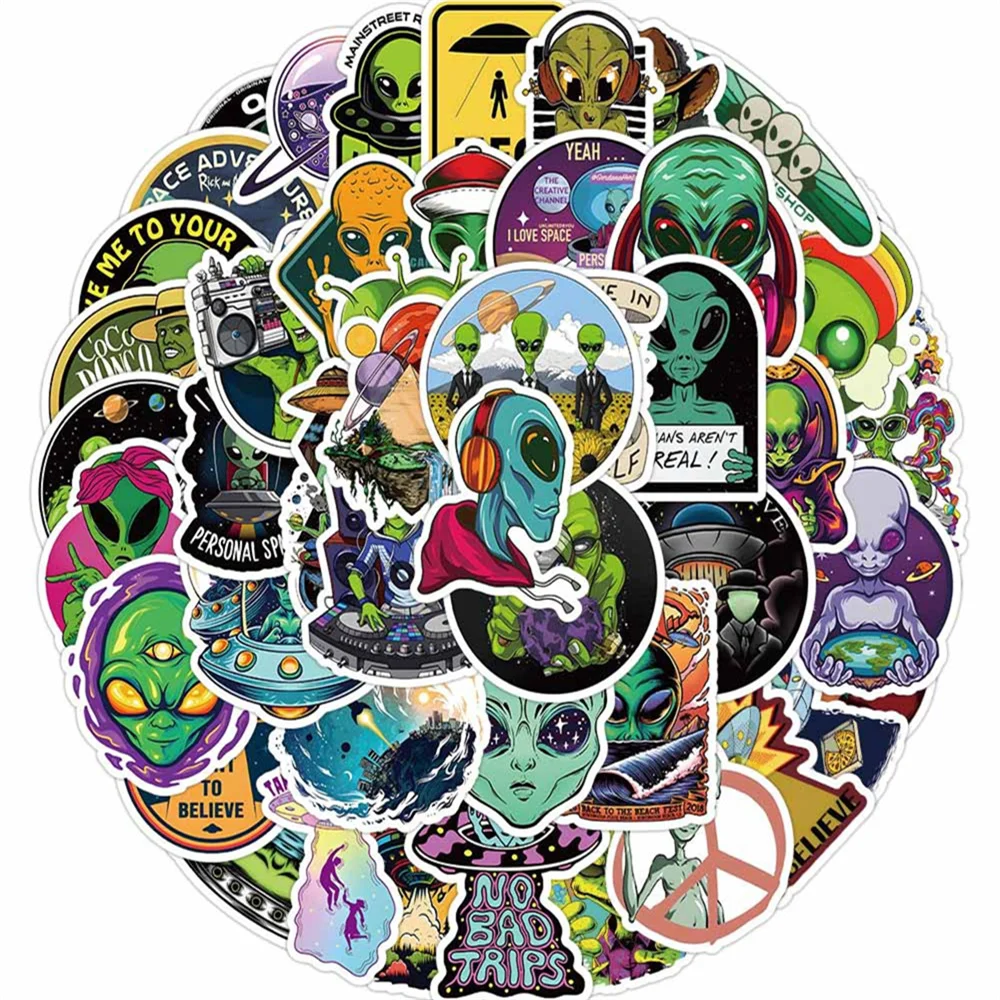 10/30/50PCS New DIY Alien Stickers Cartoon Creative Animation Computer Desk Luggage Chair Decoration Waterproof Wholesale