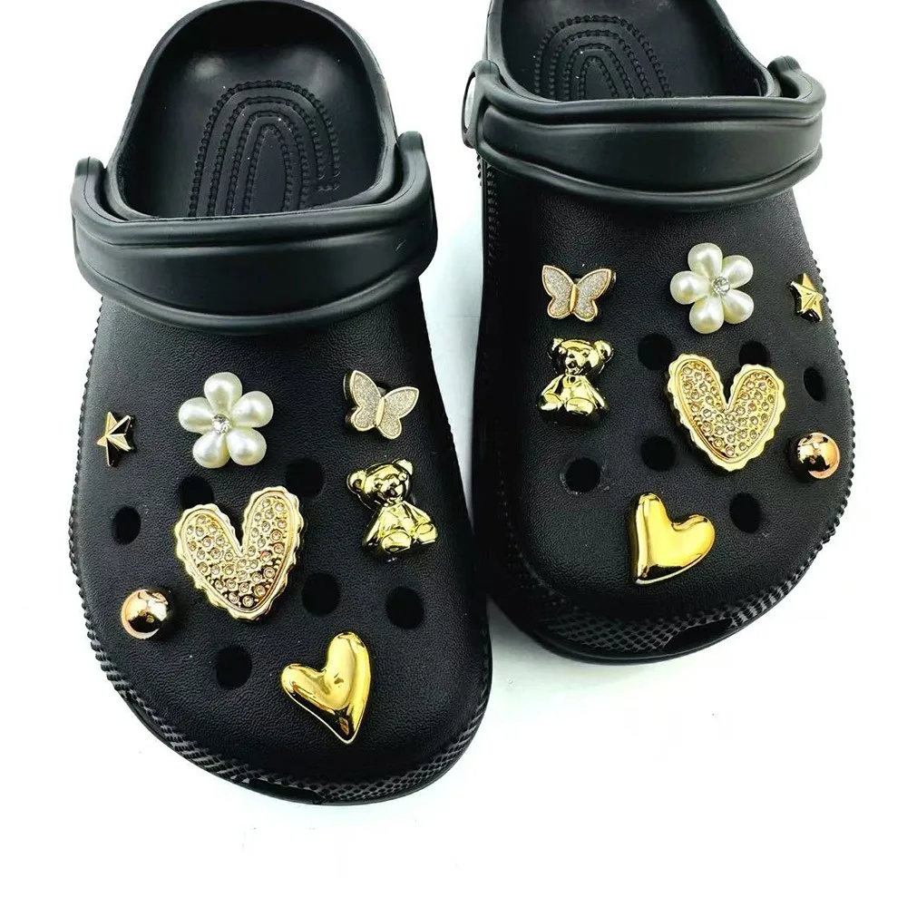 14PCS Shoe Charms Set Heart-shaped Rivet Bear Butterfly Flower Shoe Decorations Buckle for Sandals Clogs DIY Accessories Gifts