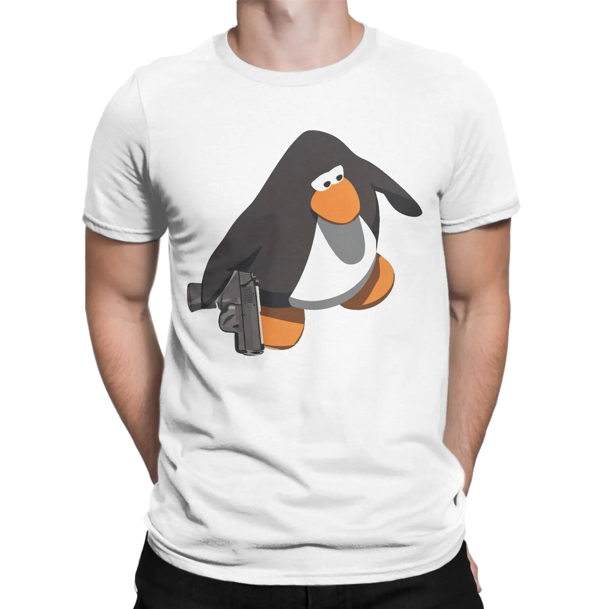 Clubs Penguins Penguin Retro Video Game Cartoon  T-Shirts Men  Vintage 100% Cotton Tees Crewneck T Shirts Gift Idea Clothing