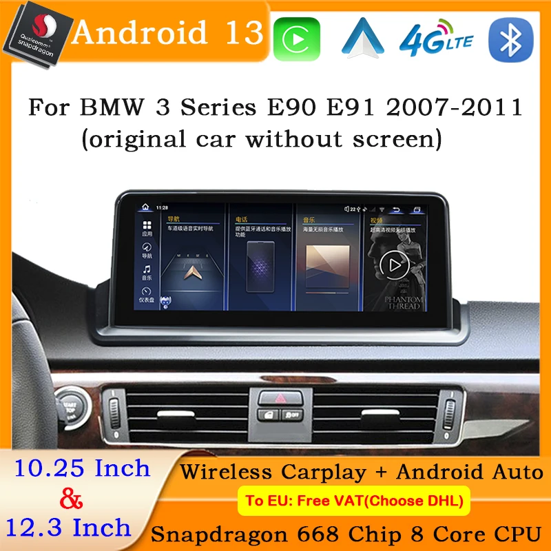 Wireless carplay for BMW 3 Series E90 E91 E92 E93 2007-2011 Android 13 Snapdragon 668 Car Radio Stereo Video Multimedia Player