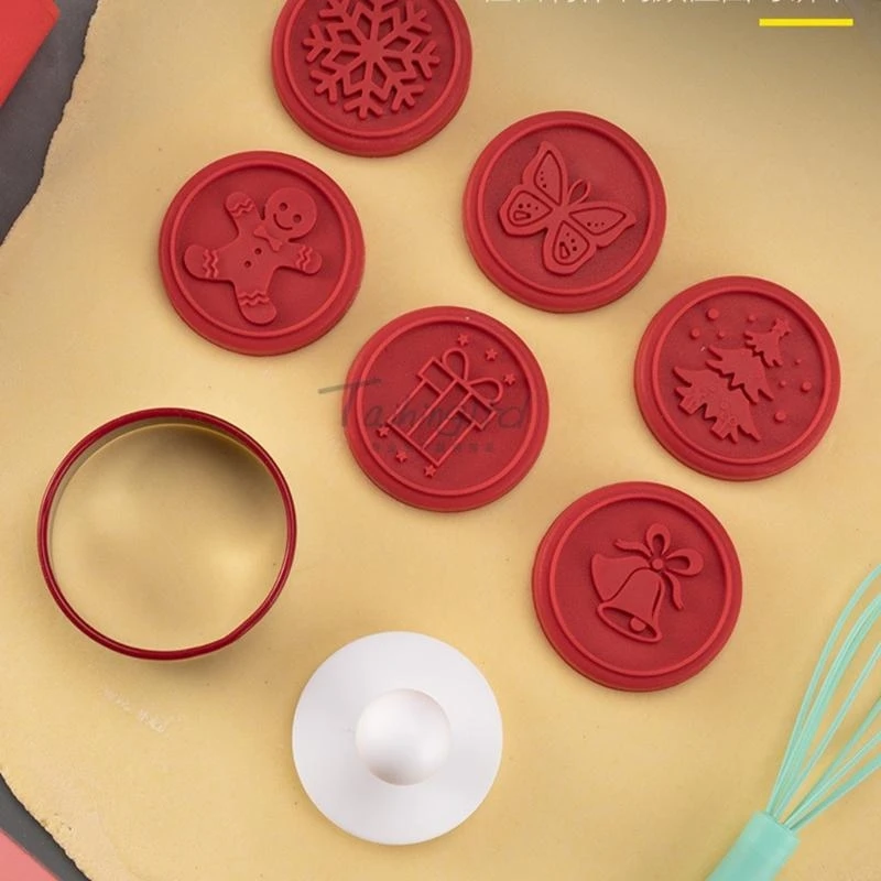 W8EA Cookie Stamps with 6PCS Snowman for Butterfly Snowflake Ring Stamps Kitchen Tool