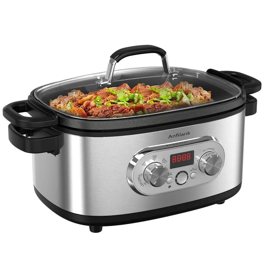 

Programmable Slow Cooker with Timer, 6.8 Quart Crock Pot, Presets to Sous Vide, Bake, Saute, Cook Riceamp More, Nonstick Dishwas