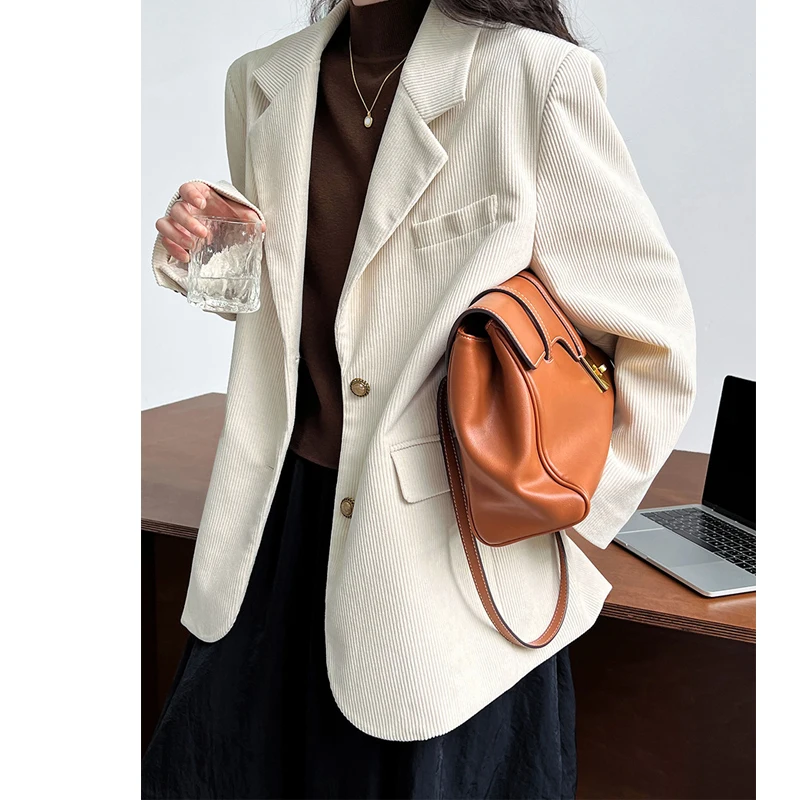 2023 Women Autumn Blazer Coat Turn Down Collar Fashion Corduroy Blazer Feminino Coat Casaco Feminino Chic Tops For Women Clothes