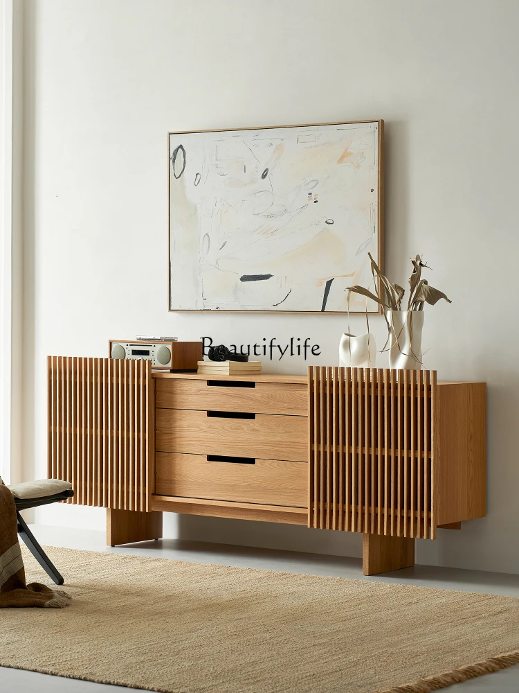 North America Black Walnut Wood Sideboard Cabinet Grid White Solid Wood Nordic Simple Black Bedroom Storage Chest of Drawers