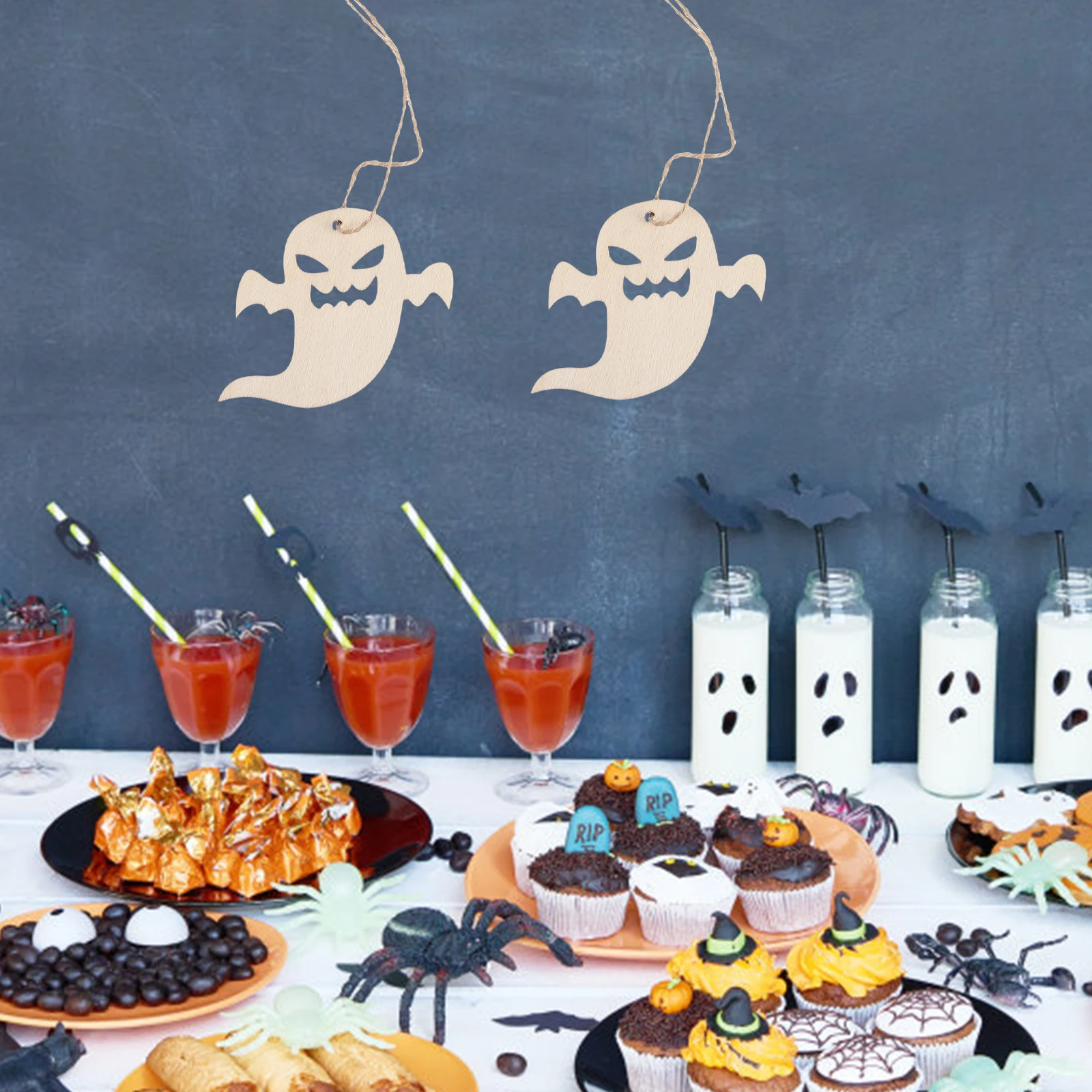 

20 Pcs Tag Halloween Paint Craft Ornaments to Plant Cutouts Party Wood Slices Unfinished Chips