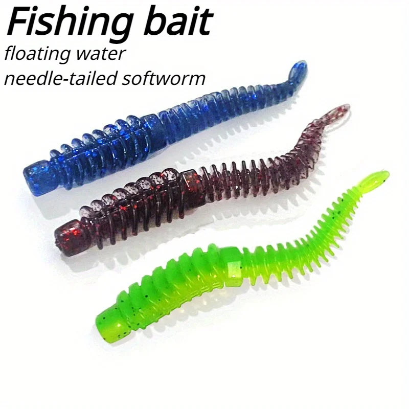 10PCS Needle Tail Soft Worm Reverse Threaded TPE Soft Bait Spaghetti Worm Bass Fishing Lure