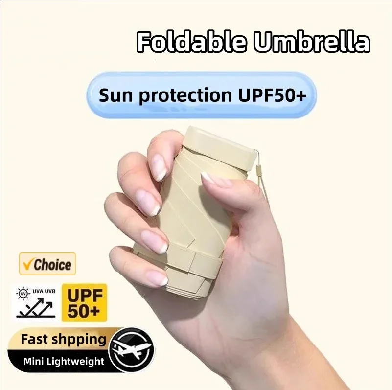 Parapluie pliable portable UPF50+ Protection solaire Mini compact léger Parasol de voyage avec blocage anti-pluie