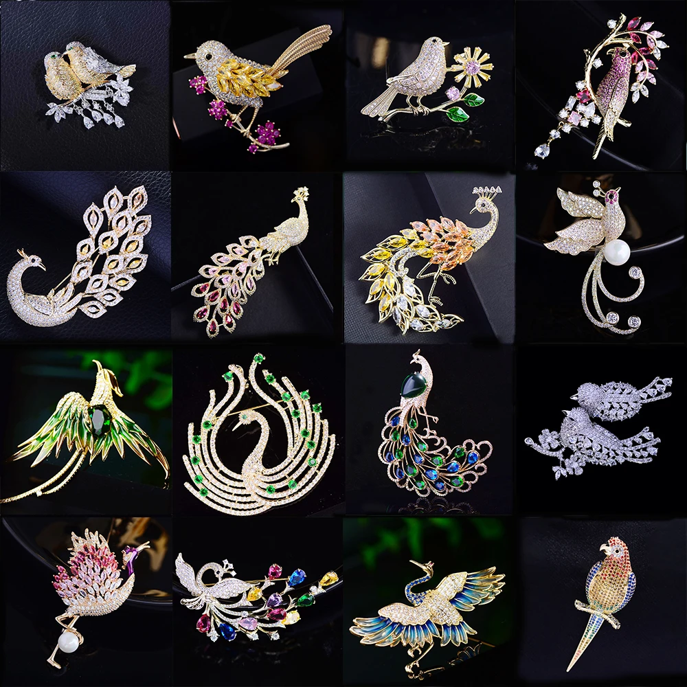 

OKILY Delicate AAA Cubic Zirconia Phoenix Pearl Brooches Elegant Temperament Bird Brooch Pin for Woman Accessori Trendy Jewelry