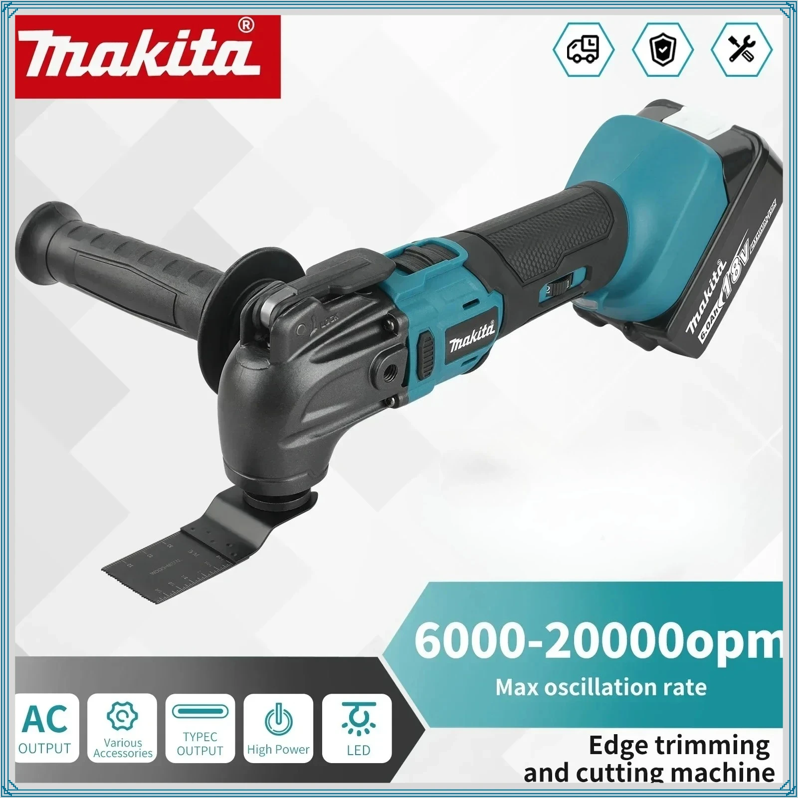 

Многофункциональный бесщеточный осциллирующий инструмент Makita с быстрой сменой насадок, совместимый с 18В инструментами