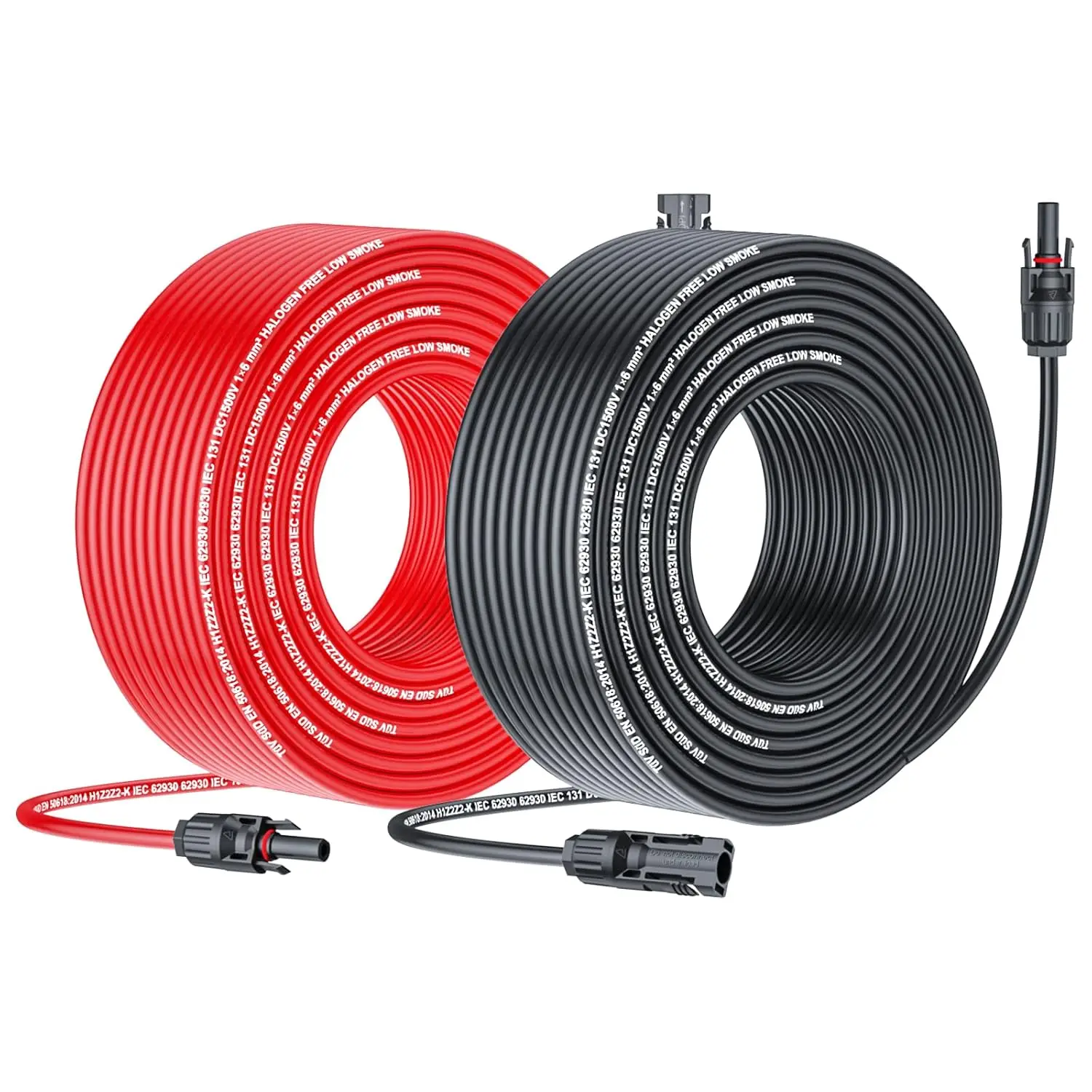 50Ft 10AWG, Solar Wire with Tool-Free Solar Connectors, Waterproof Solar Panel Extension Cable 6mm²