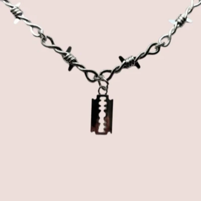 Barbed Wire Razor Necklace | Emo Goth Alt Tattoo Punk Rock Spooky