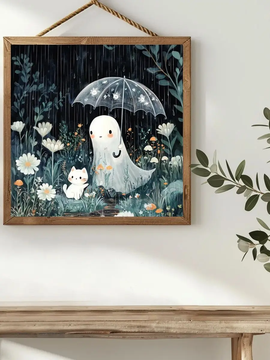 1 Stück 40x40 cm/15,74 Zoll Der Elf mit einem Regenschirm Kreuzstich-Set DIY-Kit 11CT/14CT Wanddekoration Neuheit Vollstickerei – Detail 1