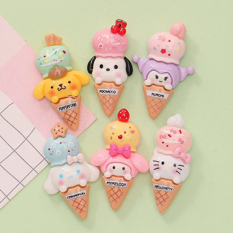 5pcs cartoon sanrio ice cream hello kity kuromi flatback resin charms crafts embellishments diy cabochons decoration accessories