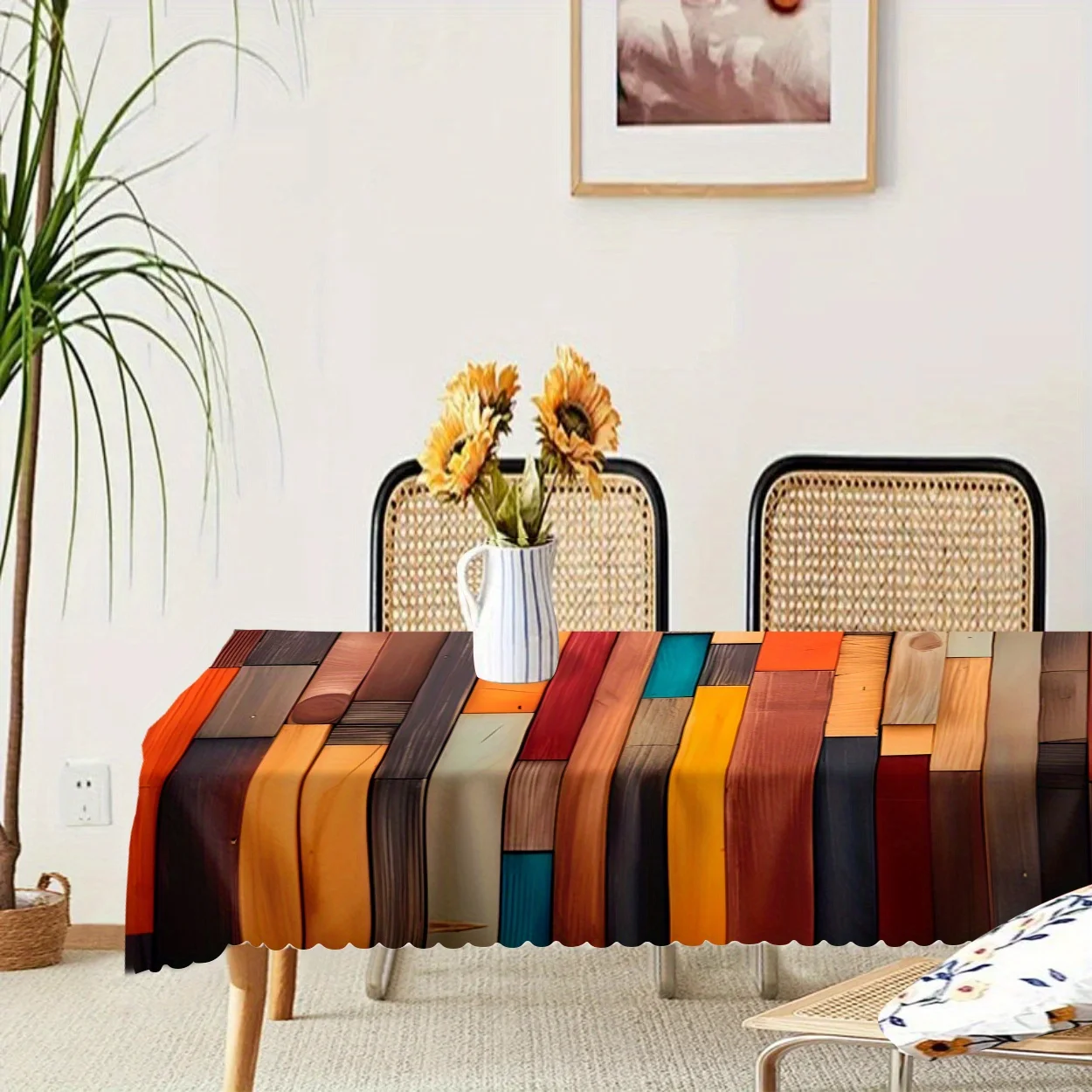 One piece of colorful wood-grain design tablecloth - high-definition digital printing, non-shrinking polyester material.PMJ