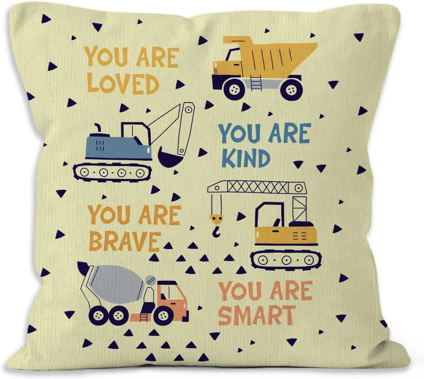 Cute Construction Vehicle Pillowcase Throw Cushion Cover Nursery Decor Excavator Bulldozer Loving Gift 45x45cm