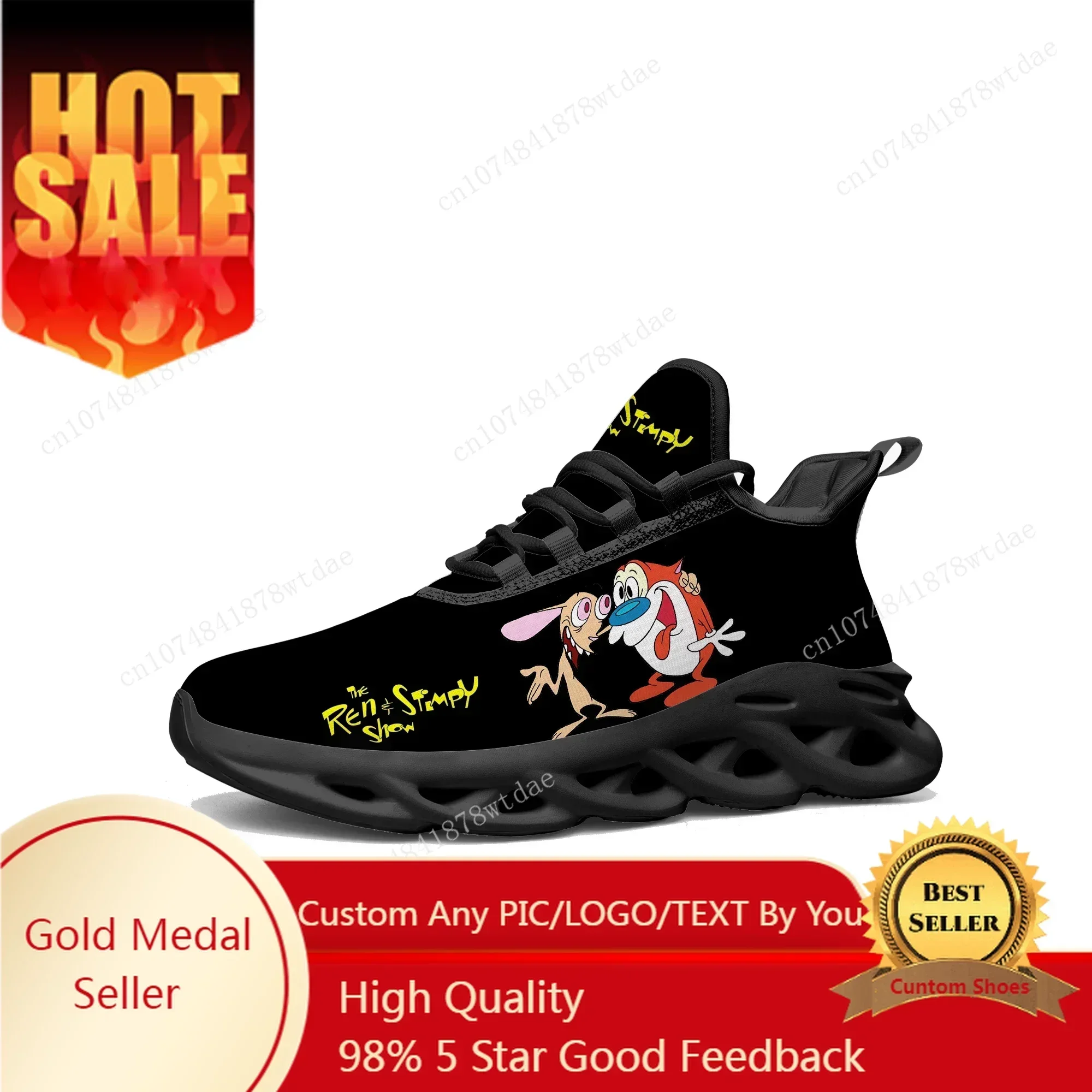 Anime Cartoon Stimpy Comic Ren Flats Sneakers Mens Womens Sports Running Shoe High Quality Custom Lace Up Mesh Footwear