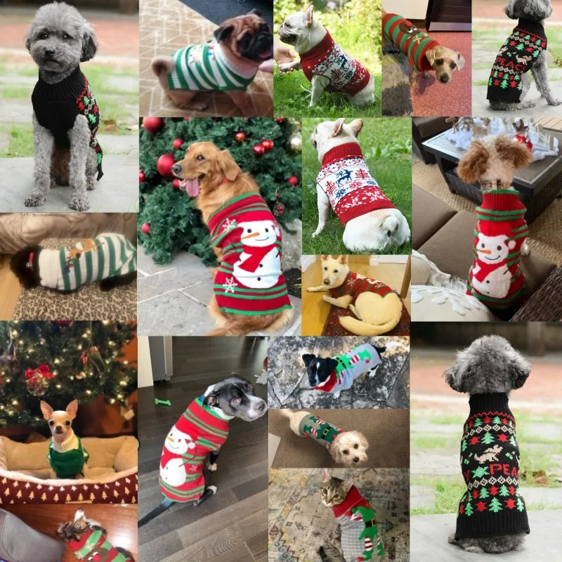 Warm Pet Clothes for Small Medium Dogs Winter Dog Sweater Christmas Pet Clothing Knitted Costume Coat Cartoon Striped Clothes