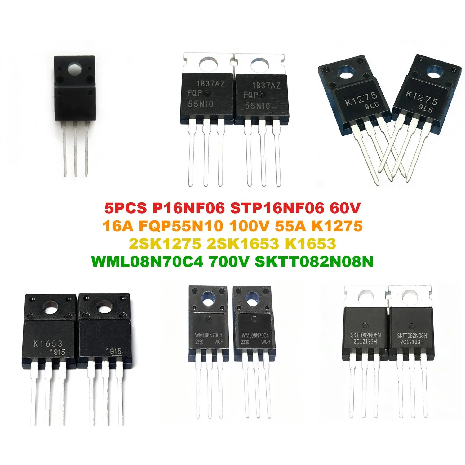 P16NF06 STP16NF06 60V 16A FQP55N10 100V 55A K1275 2SK1275 2SK1653 K1653 WML08N70C4 700V SKTT082N08N