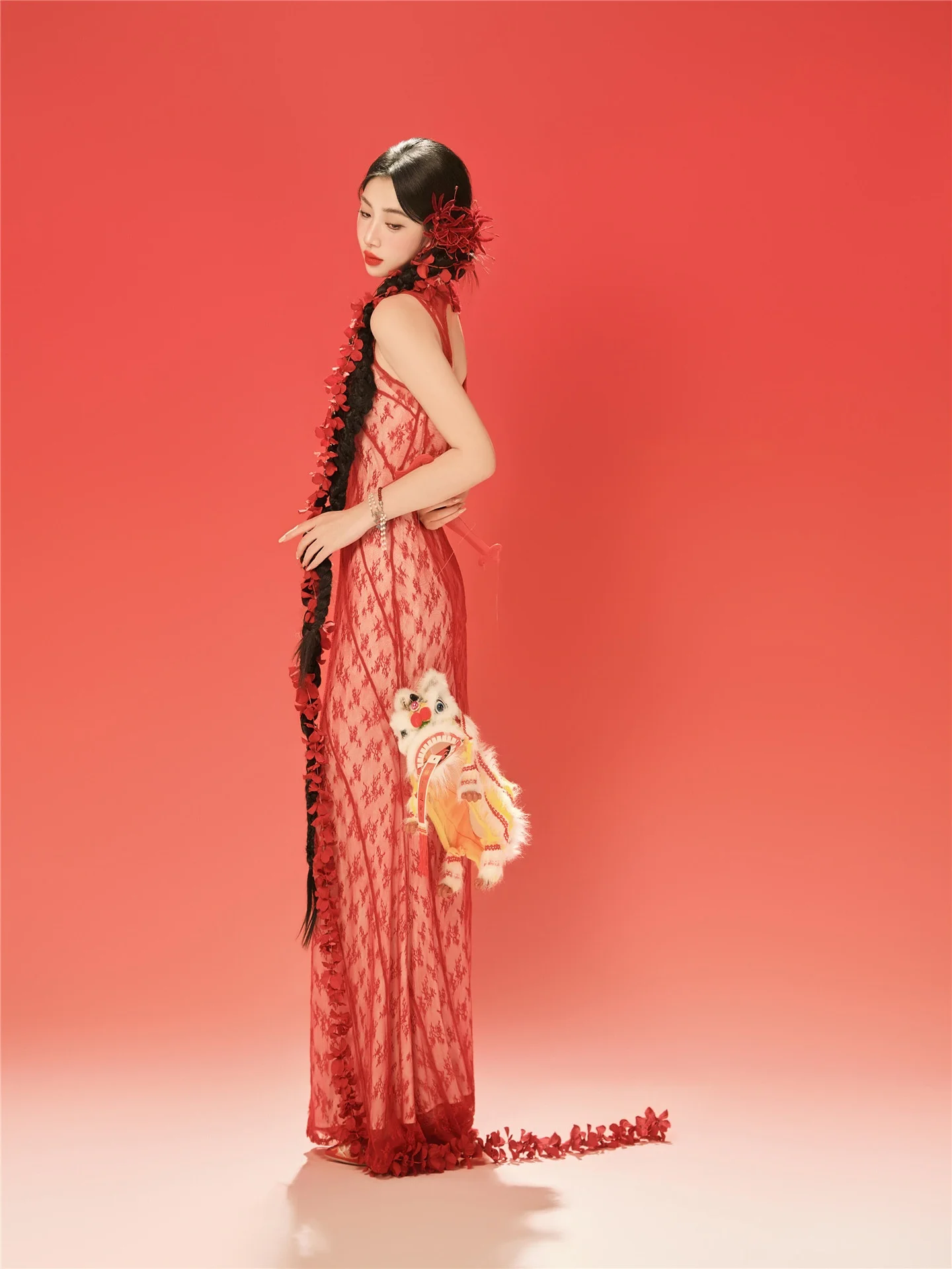 

Ele Red Lace Long Dr Women's High-End Studio Photoaphy Vintage Wedding Dr Chinese Sle New Faion Trend