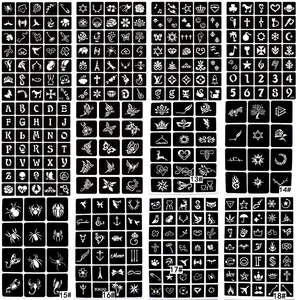 326 pcs 12 Lembar Airbrush Glitter Tato Stensil Wanita Gadis Anak-anak Menggambar Template Kecil Bunga Kupu-kupu Kartun Tato Stensil 8 stensil bunga penjualan terbaik - №