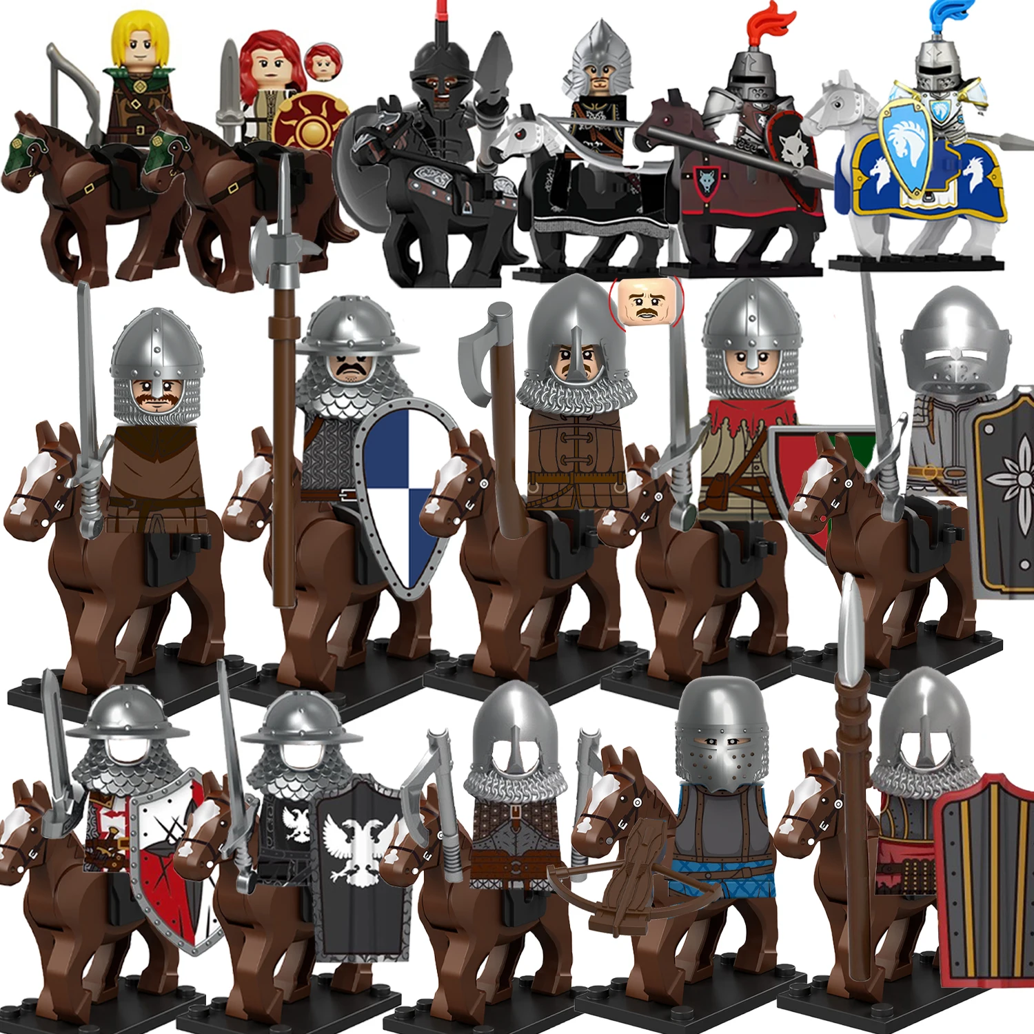

Medieval Cavalry Building Blocks Model Figures Military Accessories War Horses Lions Eagles Army Mount Shields Armor Toy Bricks