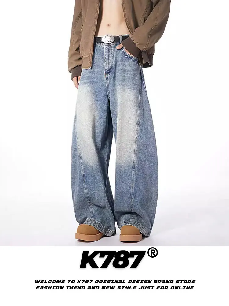 

Джинсы K787 в американском ретро-стиле, широкие брюки унисекс, оверсайз, повседневные, прямого кроя, джинсовые, с высокой талией, длинные