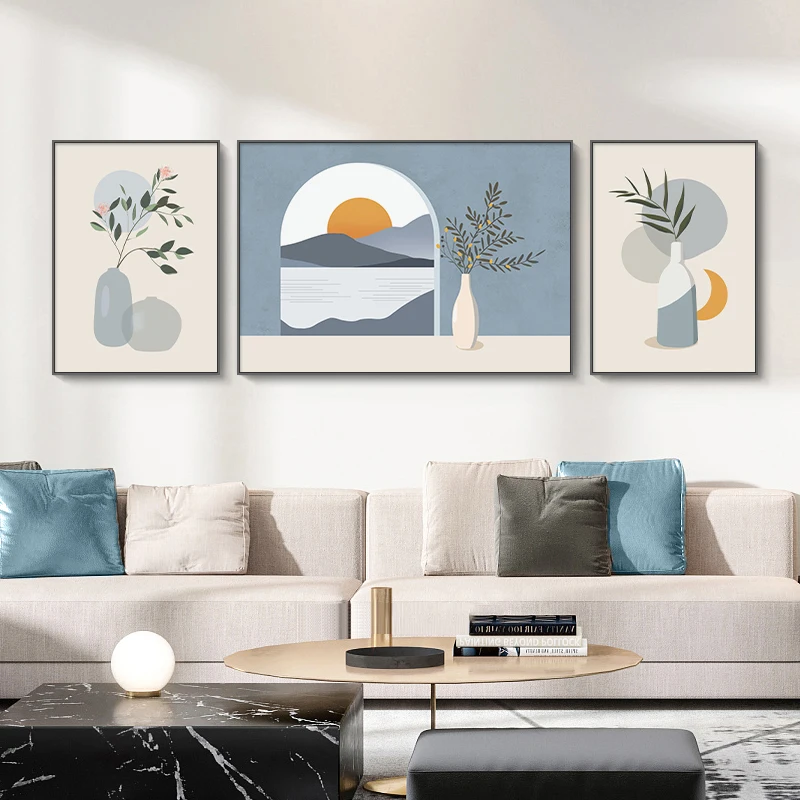 Nordic-style living room decoration abstract triptychs INS-style still life paintings Morandi-colored artistic home decorations