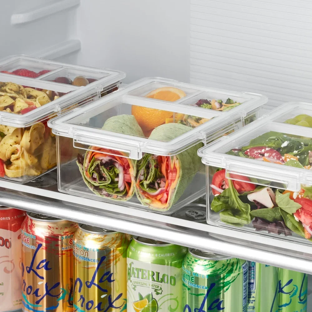 صندوق بينتو محكم الغلق، مجموعة حاويات تخزين المواد الغذائية الشفافة مكونة من 3 ميكروويف، فريزر آمن ومتين وخالي من مادة BPA، إعداد الوجبات القابلة للتكديس