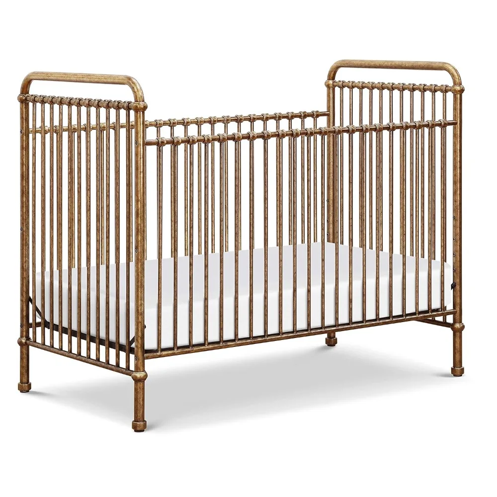 3-in-1 Convertible Metal Crib in Vintage Gold, Greenguard Gold Certified