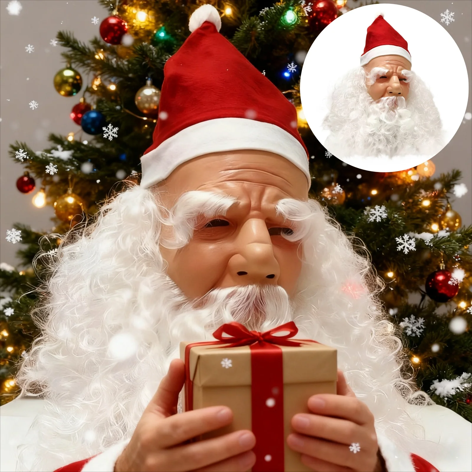 

Рождественская белая бородатая маска старика, рождественская вечеринка, косплей, головной убор Санта-Клауса, новая рождественская латексная маска Санта-Клауса