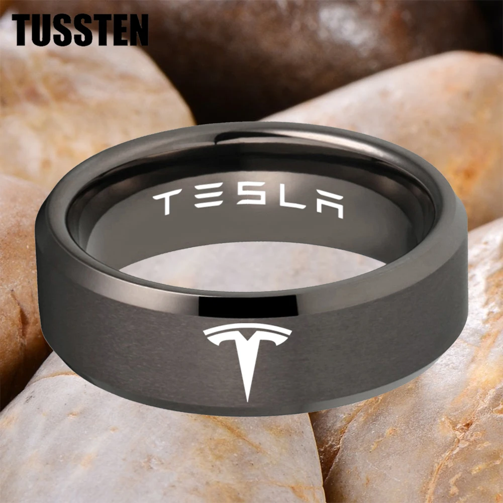 Dropshipping TUSSTEN 6/8MM Beveled Matte Tungsten Ring Laser Engraved With Personalize Pattern For Comfortable Fit