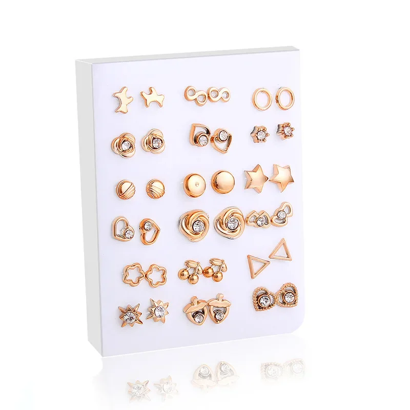 36pcs Set Personality Geometric Circle Triangle Heart Stud Earrings for Women Exquisite Star Bowknot Korea Earring Jewelry Set