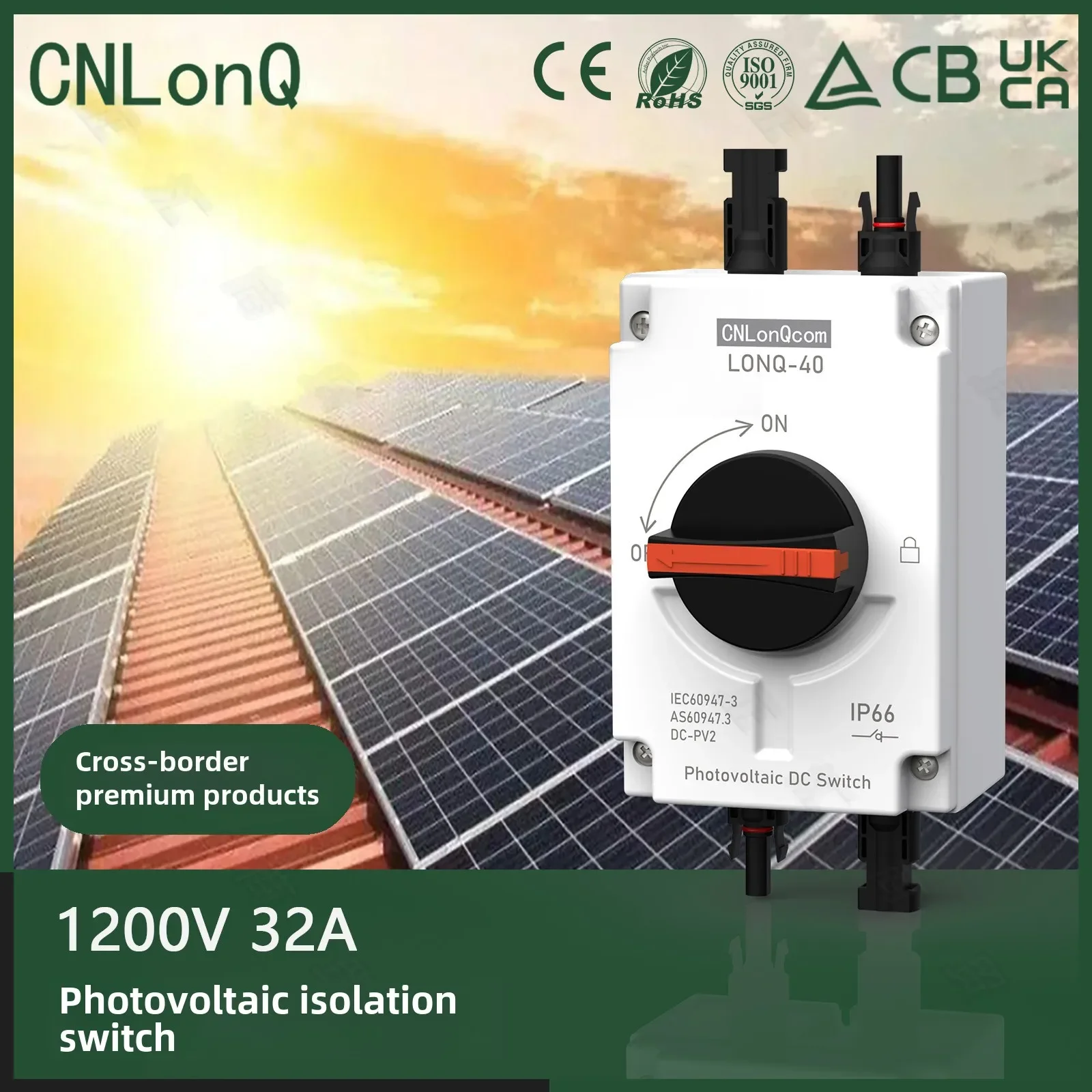 Longqi DC1000V32A4p Solar DC Disconnector Outdoor Ip66 RV Yacht Photovoltaic Switch