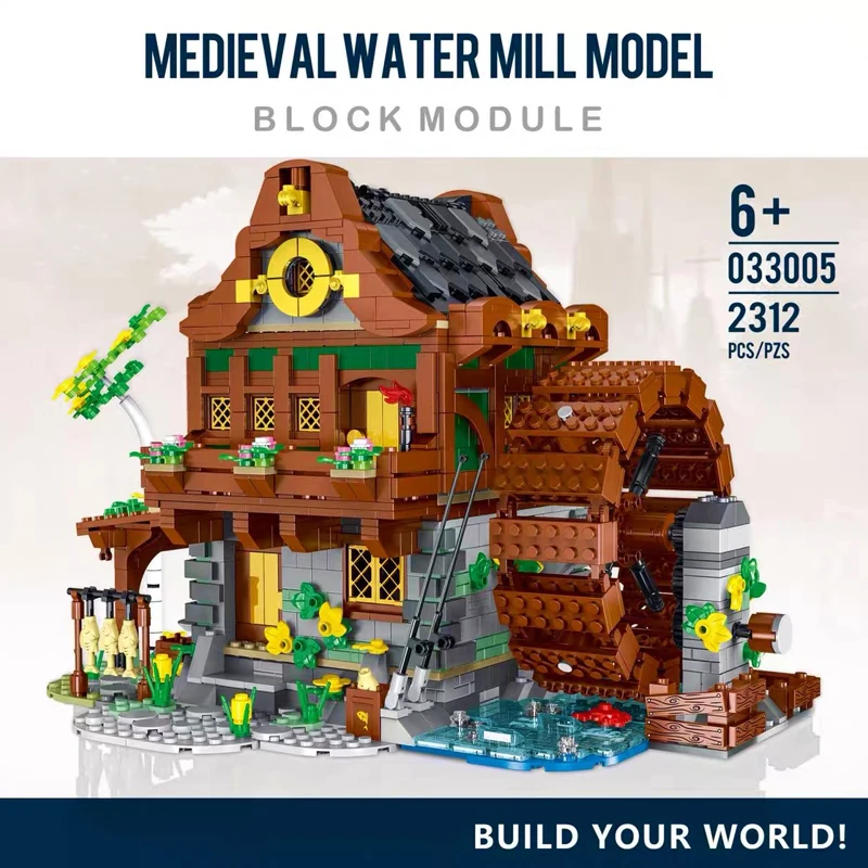 

Street View Medieval Town Water Mill House Building Blocks City Castle Architecture Model Bricks Toys For Kid Birthday Gift MOC