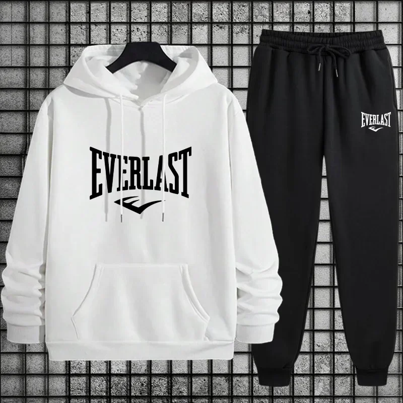 Męska bluza sportowa z kapturem i spodnie dresowe na jesień i zimę, idealne do sportów outdoorowych, modna odzież męska 2025.