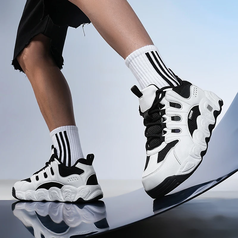 

Men's Trainers New Chunky Sneakers Men Breathable Mesh White Casual Shoes Sneakers Tennis Male Platform Lace Up Vulcanized Shoes