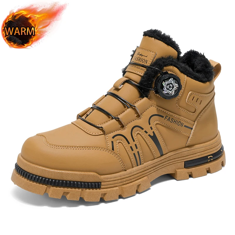 

Winter Plush Warm Men's Work Boots Big Size 39-48 Knob Design Motorcycle Boots Man Outdoor Platform Non-slip Ankle Boots for Men