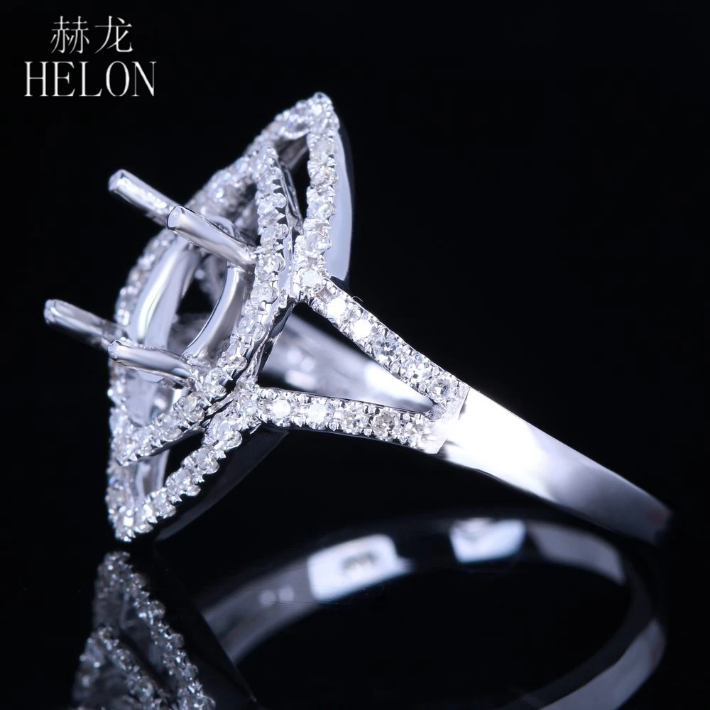 HELON Oval Cut 7x5mm Solid 14K 10k White Gold Natural Diamond Semi Mount Engagement Ring Setting Women Romantic Jewelry Gift